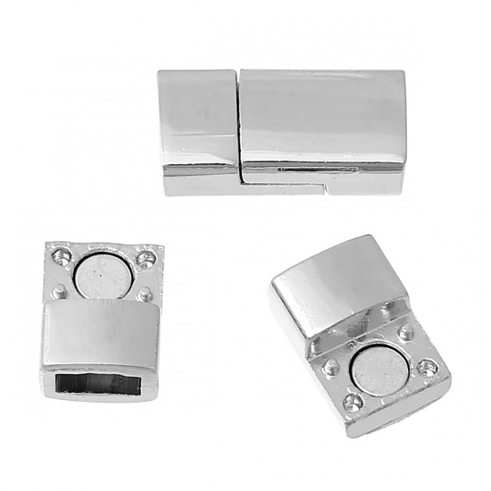 Picture of Zinc Based Alloy Magnetic Clasps Rectangle Silver Tone 17mm x 8mm, 2 Sets