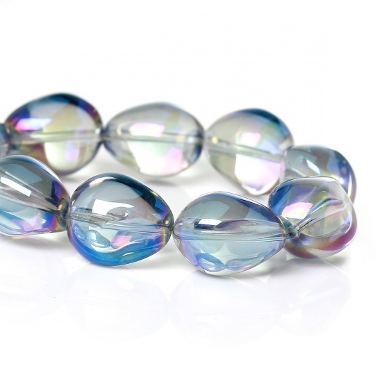 Picture of Glass Loose Beads Teardrop Lightblue AB Rainbow Color Aurora Borealis Plated Faceted About 17mm x 14mm, Hole: Approx 1.3mm, 10 PCs