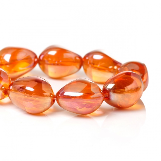 Picture of Glass Loose Beads Teardrop Orange AB Color Plated Faceted About 17mm x 14mm, Hole: Approx 1.3mm, 10 PCs