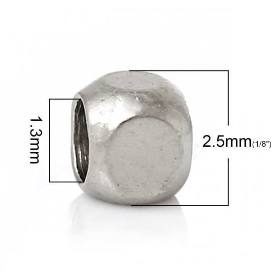 Immagine di Rame Seme Perline Cubo Tono Argento Circa 2.5mm x 2.5mm, Foro: Circa 1.3mm, 500 Pz