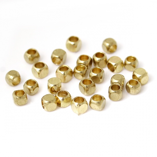 Immagine di Rame Seme Perline Cubo Oro Chiaro Circa 2.5mm x 2.5mm, Foro: Circa 1.0mm, 500 Pz