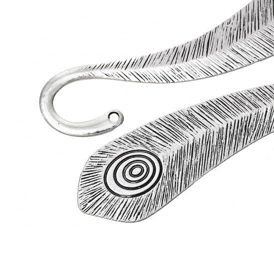 Immagine di Lega di Zinco Segnalibro Piuma Argento Antico Spirale Disegno 10.5cm x 23mm, 10 Pz