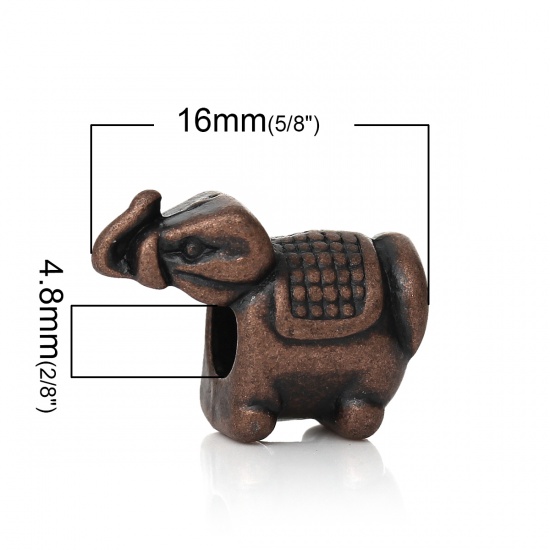 Picture of Zinc Metal Alloy European Style Large Hole Charm Beads Elephant Antique Copper About 16mm( 5/8") x 12mm( 4/8"), Hole: Approx 4.8mm, 50 PCs