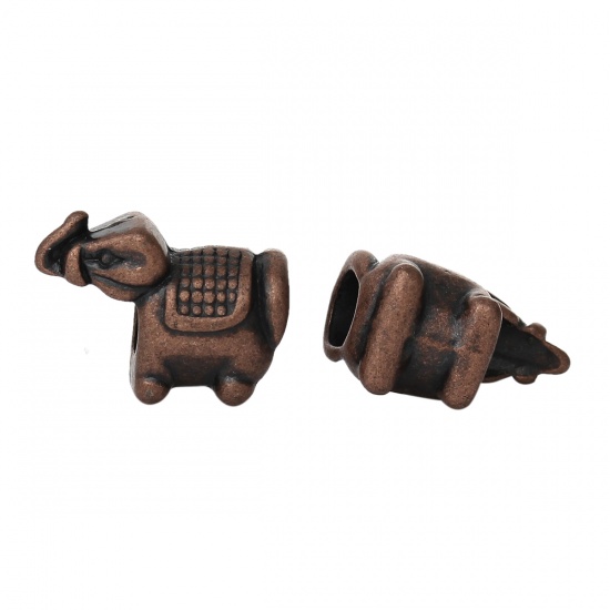 Picture of Zinc Metal Alloy European Style Large Hole Charm Beads Elephant Antique Copper About 16mm( 5/8") x 12mm( 4/8"), Hole: Approx 4.8mm, 50 PCs