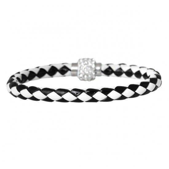 Immagine di Rame Moda Nuova Braccialetti Nero & Bianco Trasparente Strass lunghezza: Sezione 21.0cm, 5 Pz