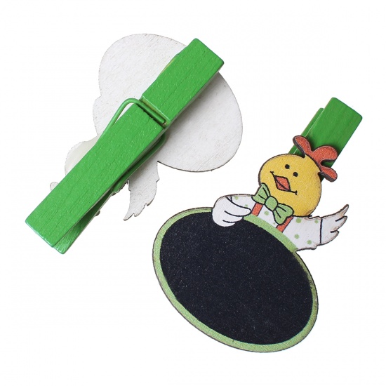 Picture of Wood Photo Paper Clothes Clothespin Clips Note Pegs Duck Green & Black 4.8cm x3.1cm(1 7/8" x1 2/8") - 4.5cm x3.1cm(1 6/8" x1 2/8"), 2 Plates (6 PCs/Plate)