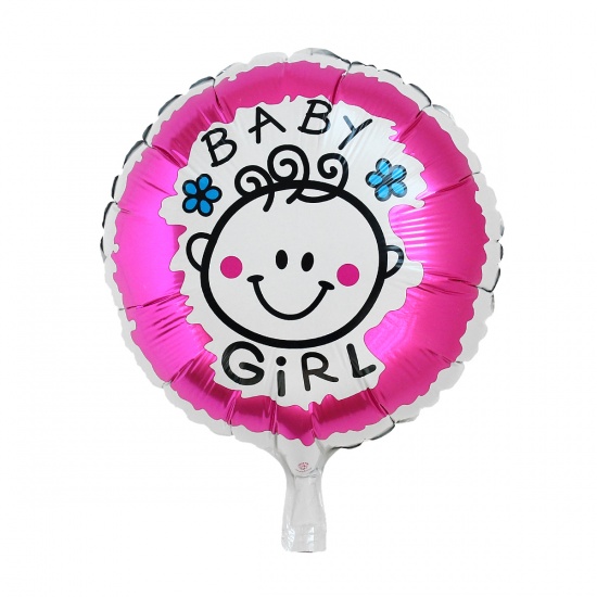 Picture of Aluminium Foil Balloons Baby Shower Decoration Round Fuchsia Girl Pattern 52.5cm x45cm(20 5/8" x17 6/8"), 5 PCs