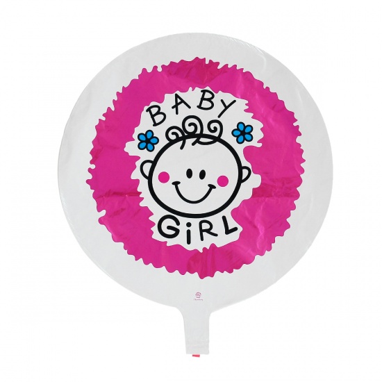 Picture of Aluminium Foil Balloons Baby Shower Decoration Round Fuchsia Girl Pattern 52.5cm x45cm(20 5/8" x17 6/8"), 5 PCs