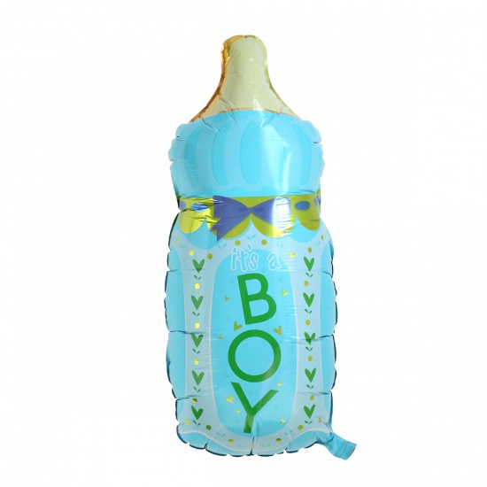 Picture of Aluminium Foil Balloons Baby Shower Decoration Milk Bottle Blue Bowknot Pattern 81cm x43cm(31 7/8" x16 7/8"), 5 PCs