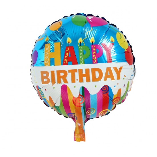 Image de Ballon Gonflable Déco Soirée en Aluminium Rond Rayées Multicolore Lettre "Happy Birthday" 52.5cm x 45.5cm, 5 Pcs