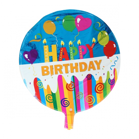 Picture of Aluminium Foil Balloons Party Decoration Round Multicolor Stripe Message "Happy Birthday" Pattern 52.5cm(20 5/8") x 45.5cm(17 7/8"), 5 PCs