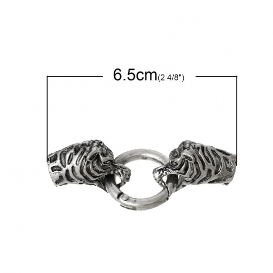 Picture of Zinc Based Alloy Hook Clasps Tiger Antique Silver (Fits 9mm Cord) 6.5cm x2.5cm, 2 Sets