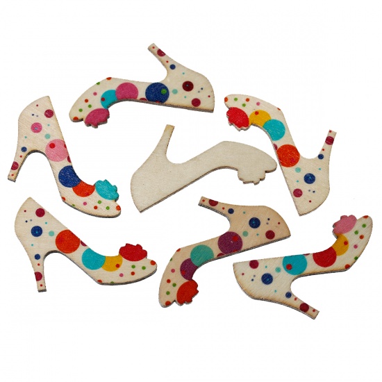 Immagine di Legno Cabochon per Abbellimento Scarpe col Tacco Alto A Random Polka Dot 4.6cm x 3.3cm , 50 Pz