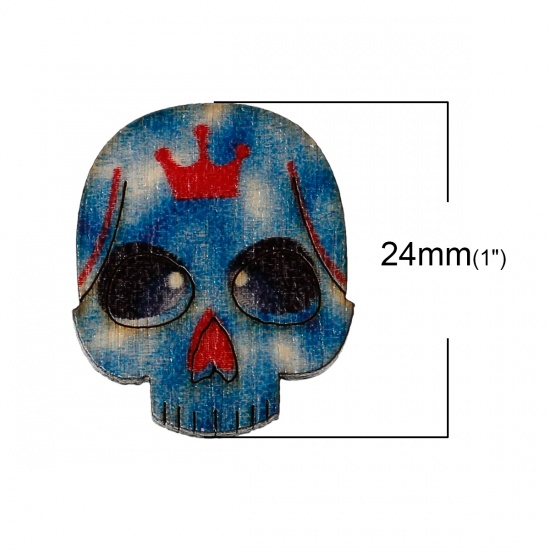 Picture of Wood Embellishments Scrapbooking Halloween Skull At Random 24mm(1") x 20mm( 6/8"), 50 PCs