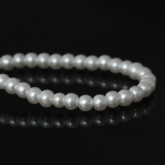 Image de Perles en Verre Forme Rond Blanc Imitation Perles 4mm Dia, 83cm - 81cm Long, Tailles de Trous: 1mm, 5 Enfilades ( env.210 Pcs/Enfilade )