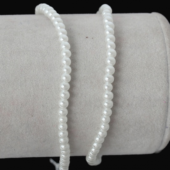 Image de Perles en Verre Forme Rond Blanc Imitation Perles 4mm Dia, 83cm - 81cm Long, Tailles de Trous: 1mm, 5 Enfilades ( env.210 Pcs/Enfilade )