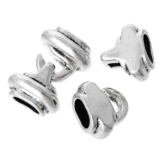 Picture of Hook Clasps For Leather Bracelet Oval Antique Silver (Fits 10mm x 6mm Cord) 20.0mm x 17.0mm, 10 Sets