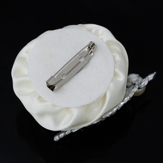 Immagine di Nastro + Strass Corsage Nozze Fiore Bianco Sporco Lunghezza: 6mm-7mm Larghezza: 5mm-6mm, 1 Pz