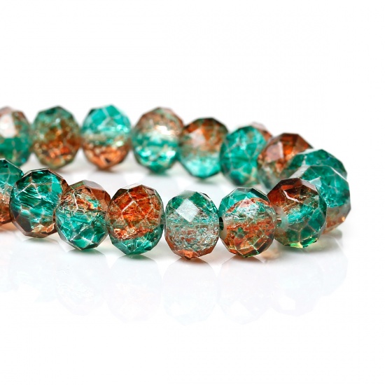 Picture of Crystal Glass Loose Beads Round Green & Brown Faceted Crackle About 8mm Dia, Hole: Approx 1.5mm,42.5cm long, 2 Strands (Approx 72 PCs/Strand)