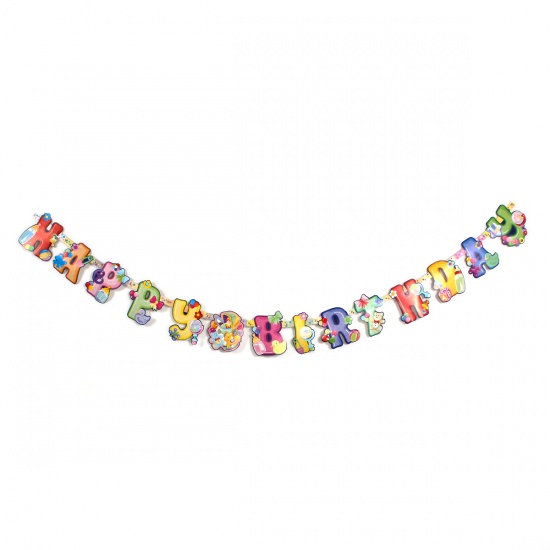 Image de Banderole Bannière Déco de Soirée en Papier Lettre "Happy Birthday" Multicolore Anniversaire 236cm long, 1 Pièce