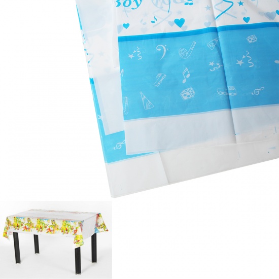Picture of Tablecloth Table Cover Decoration Rectangle Blue Message " Baby Boy " Pattern 180cm(70 7/8") x 108cm(42 4/8"), 1 Piece