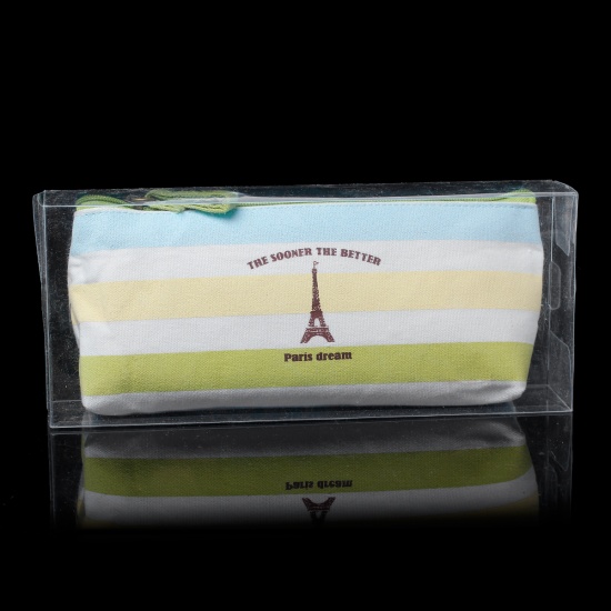 Immagine di Cotone Cassa di Matita Rettangolo Multicolore Torre Eiffel Lunghezza: 19cm, Larghezza: 8.5cm, 2 Pz