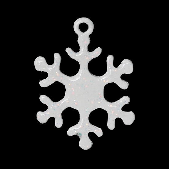Image de Pendentifs en Alliage de Zinc Flocon de neige de Noël Blanc Email 27mm x 20mm, 10 Pcs
