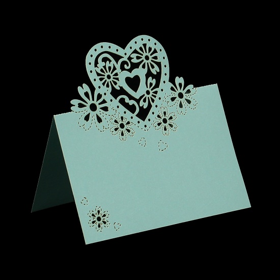 Image de Carte Porte Nom Marque Place Déco Mariage en Papier Rectangle Cœur Creux Verte Menthe 11.8cm x 8.8cm 10 Pcs
