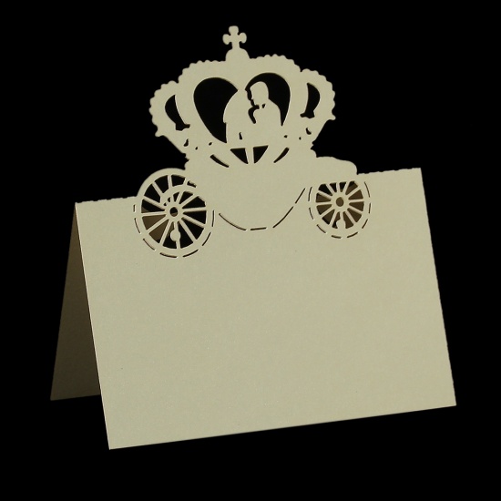 Picture of Paper Wedding Party Name Place Cards Crown Hollow Beige 11.8cm x8.8cm(4 5/8" x3 4/8"), 10 Sheets