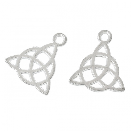 Picture of Zinc Based Alloy Charms Celtic Knot Silver Plated Hollow Carved 17mm x 15mm( 5/8" x 5/8"), 200 PCs