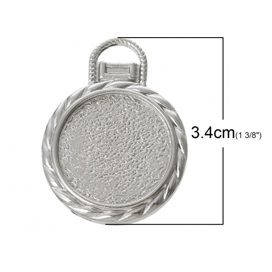 Immagine di Lega di Zinco Charm Ciondoli Tondo Tono Argento Basi per Cabochon (Adatto 20mm) 3.4cm x 26mm, 20 Pz