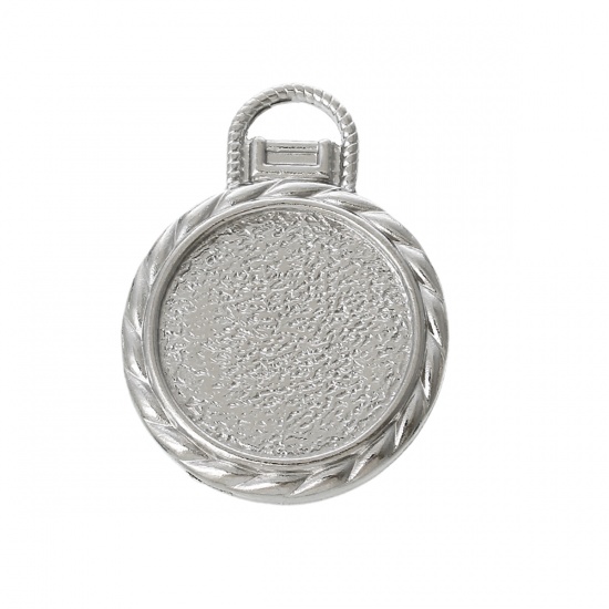 Immagine di Lega di Zinco Charm Ciondoli Tondo Tono Argento Basi per Cabochon (Adatto 20mm) 3.4cm x 26mm, 20 Pz