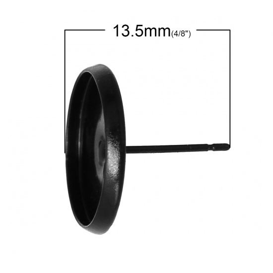 Picture of Iron Based Alloy Ear Post Stud Earrings Cabochon Settings Round Black (Fits 14mm Dia) 16mm( 5/8") x 14mm( 4/8"), Post/ Wire Size: (21 gauge), 30 PCs