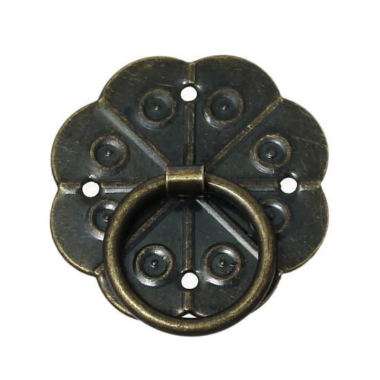 Immagine di Lega di Ferro Armadietto Cassetto Maniglie Fiore Tono del Bronzo 3.1cm x 2.9cm, 50 Pz