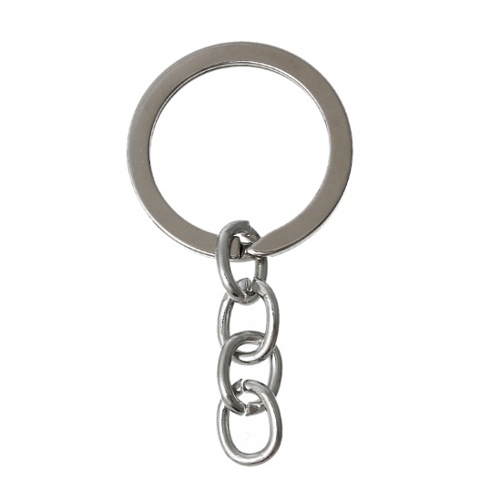 Picture of Iron Based Alloy Keychain & Keyring Circle Ring Silver Tone 50mm x 25mm, 30 PCs
