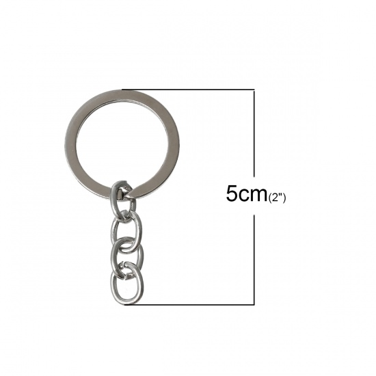 Picture of Iron Based Alloy Keychain & Keyring Circle Ring Silver Tone 50mm x 25mm, 30 PCs