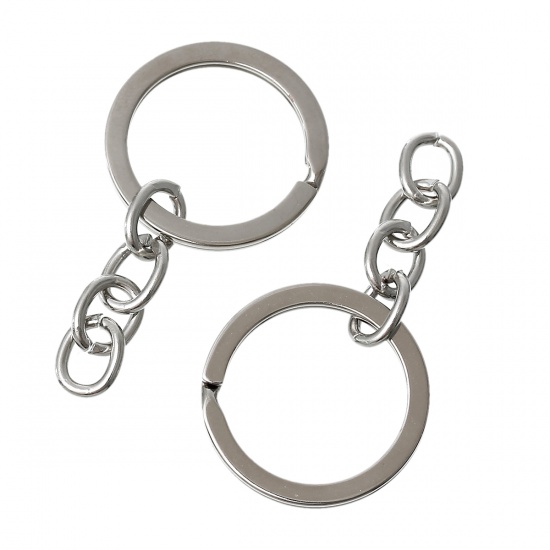 Picture of Iron Based Alloy Keychain & Keyring Circle Ring Silver Tone 50mm x 25mm, 30 PCs