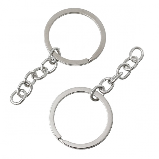 Picture of Iron Based Alloy Keychain & Keyring Circle Ring Silver Tone 7cm x 3.2cm, 20 PCs