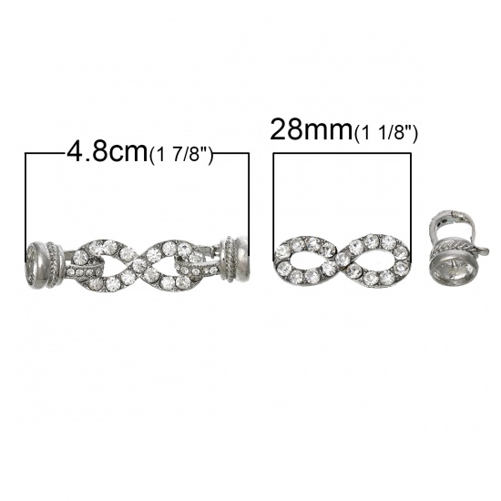 Picture of Zinc Based Alloy Hook Clasps Infinity Symbol Silver Tone 4.8cm x 1.1cm, 2 Sets