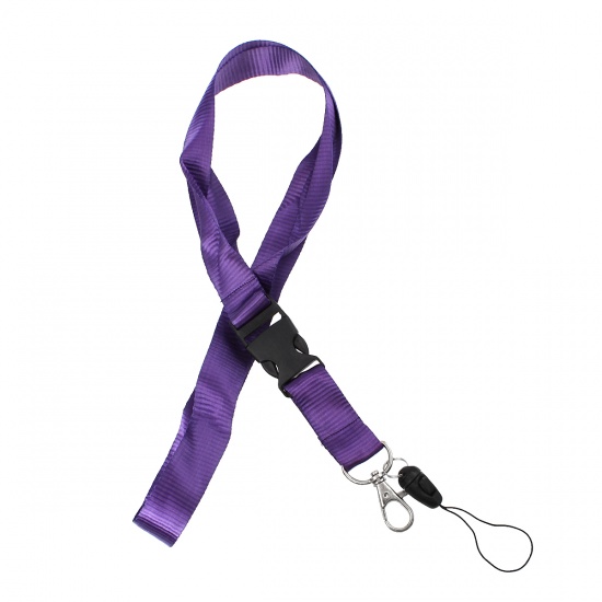 Picture of Polyester ID Holder Neck Strap Lanyard Survival Buckle Clasp Purple 55c(21 5/8") long, 5 PCs