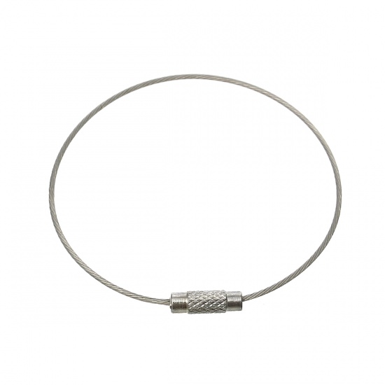 Picture of Stainless Steel Memory Wire Cord Bracelet Bangles Circle Ring Screw Clasp Silver Tone 16cm(6 2/8") long, 10 PCs