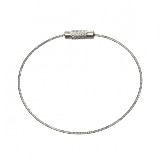 Picture of Stainless Steel Memory Wire Cord Bracelet Bangles Circle Ring Screw Clasp Silver Tone 16cm(6 2/8") long, 10 PCs