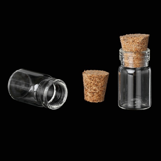 Picture of Glass Bottles Cylinder Jewelry Vials Cork Stoppers Transparent (Capacity: 0.8ml) 22mm x 10mm, 50 PCs