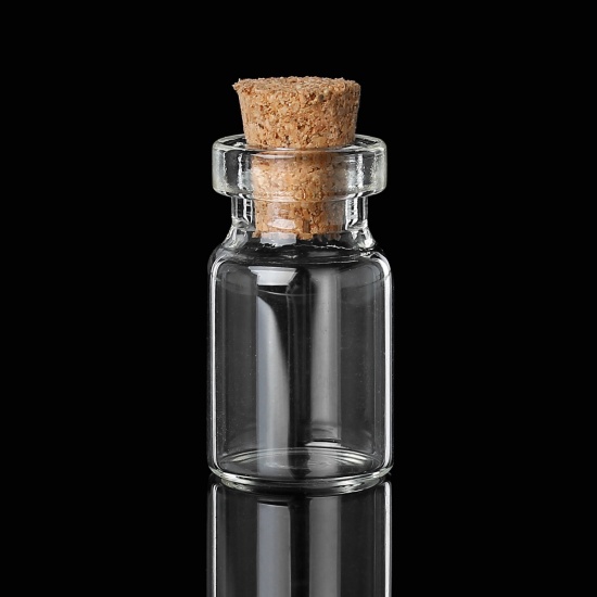 Picture of Glass Bottles Cylinder Jewelry Vials Cork Stoppers Transparent (Capacity: 1.5ml) 28mm x 13mm, 50 PCs