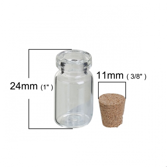 Picture of Glass Bottles Cylinder Jewelry Vials Cork Stoppers Transparent (Capacity: 1.5ml) 28mm x 13mm, 50 PCs