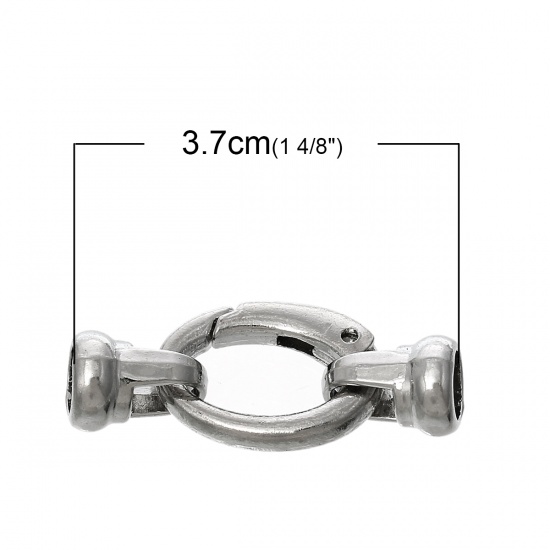 Picture of Zinc Based Alloy Hook Clasps Oval Silver Tone (Fits 6mm Cord) 3.7cm x 1.5cm, 5 Sets