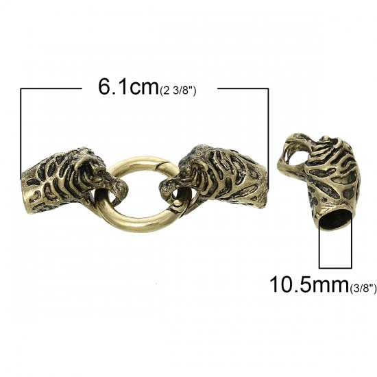 Picture of Zinc Based Alloy Hook Clasps Leopard head Antique Bronze (Fits 8mm Cord) 6.1cm x2.5cm, 2 Sets