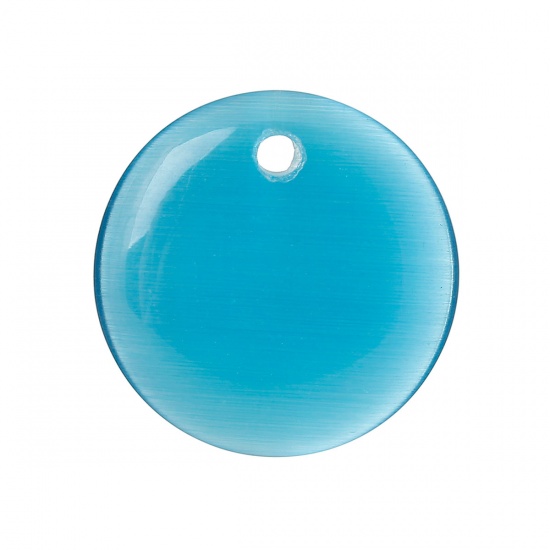 Immagine di Artificiale Opale Occhi di Gatto Charm Ciondoli Tondo Blu Pavone 29mm, 3 Pz