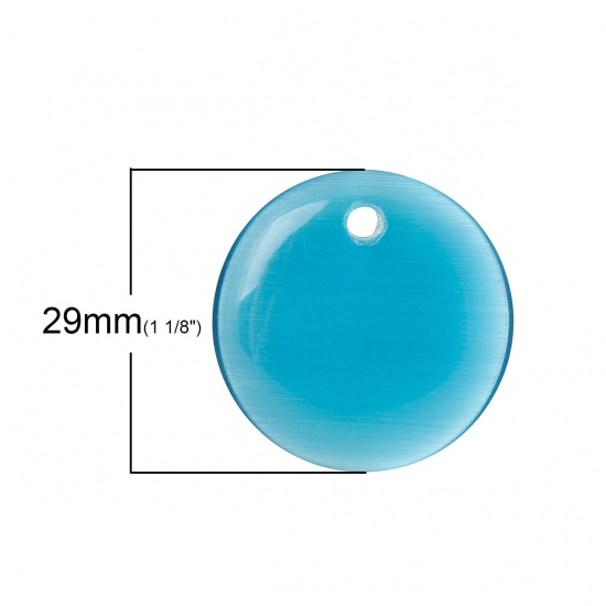 人工 キャッツアイグラス合成 チャーム ペンダント 円形 ピーコックブルー 29mm、 3 個 の画像