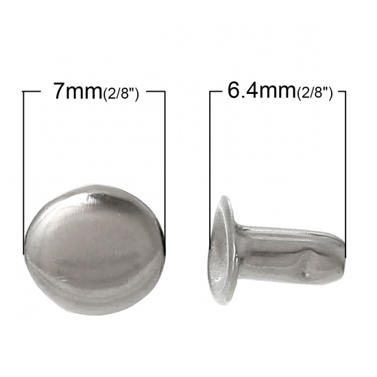 Picture of Iron Based Alloy Metal Snap Fastener Buttons Round Silver Tone 7mm( 2/8")Dia 5mm( 2/8") Dia, 500 Sets(2 PCs/Set)